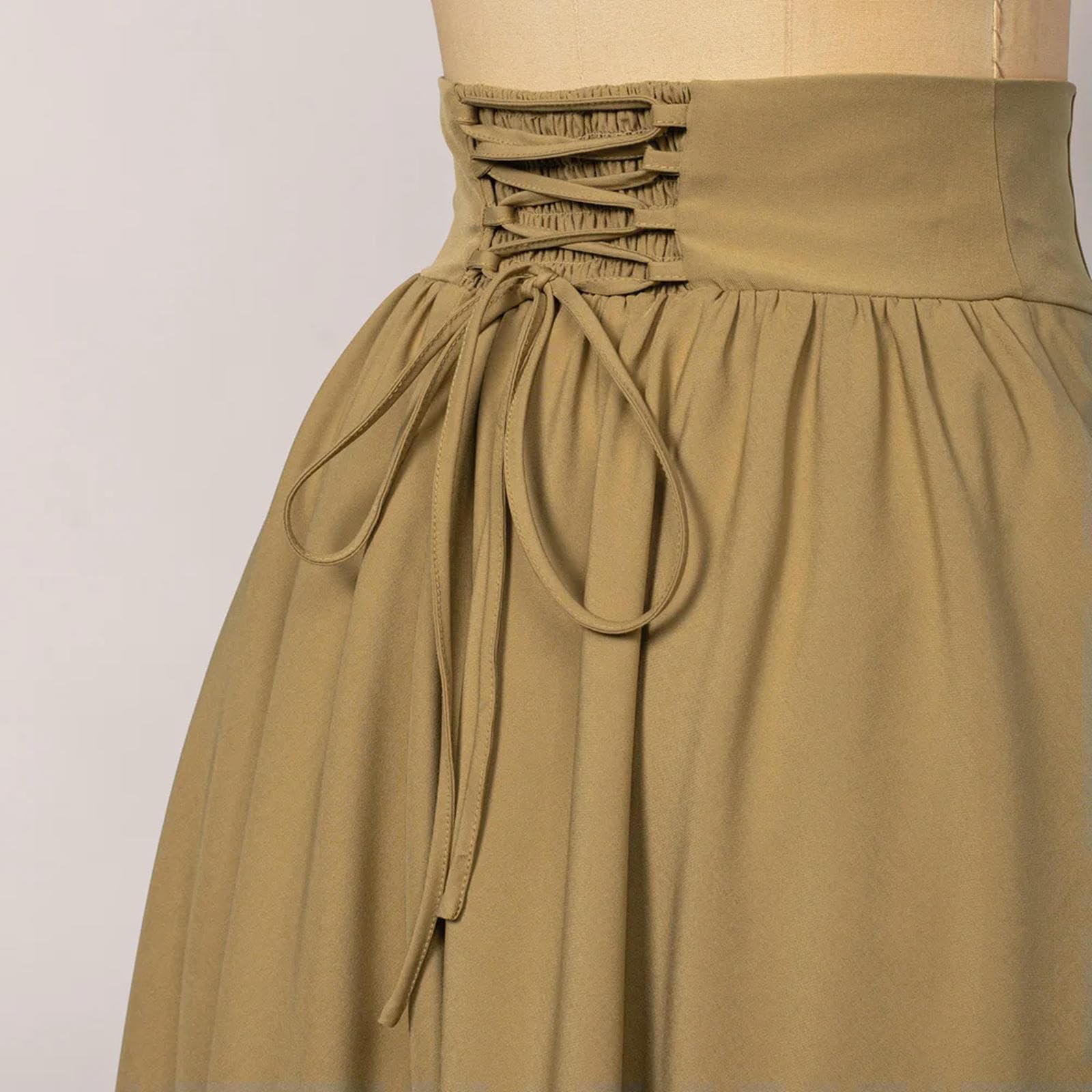 Gonna Lunga Donna Gonna Maxi Gonna Rinascimentale Femminile Elastica Gonna Oscillante in Vita Alta con Gonne Tasche Causali Estivi per Donne-Marrone-XL