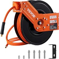 VEVOR 3/8" x 50ft Retractable Air Hose Reel, 300 PSI Hybrid Hose, Auto-Rewind Ceiling/Wall Mount Steel Reel for Garage Workshop