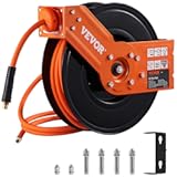 VEVOR Retractable Air Hose Reel&comma; 3&sol;8 IN x 50 FT Hybrid Air Hose Max 300PSI&comma; Air Compressor Hose Reel with 5 ft Lead in&comma; Ceiling&sol;Wall Mount Heavy Duty Single Arm Steel Reel