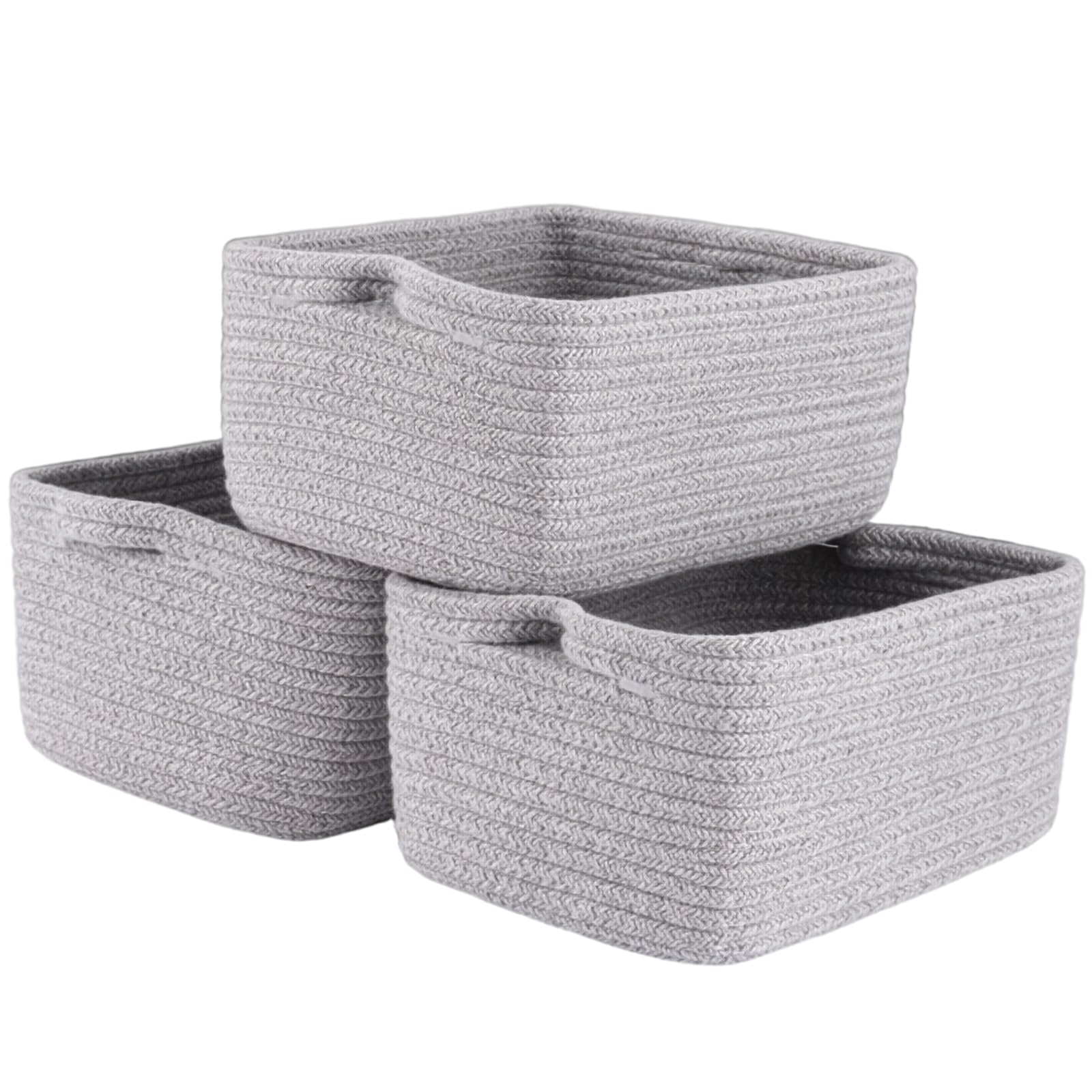 SUNNYNEST Storage Basket 3 Packs Small Woven Rope Baskets 25x22x13.5cm Woven Organizers for Books, Toys, or Decorative Organizer Cube Decorative Box (Grey M)