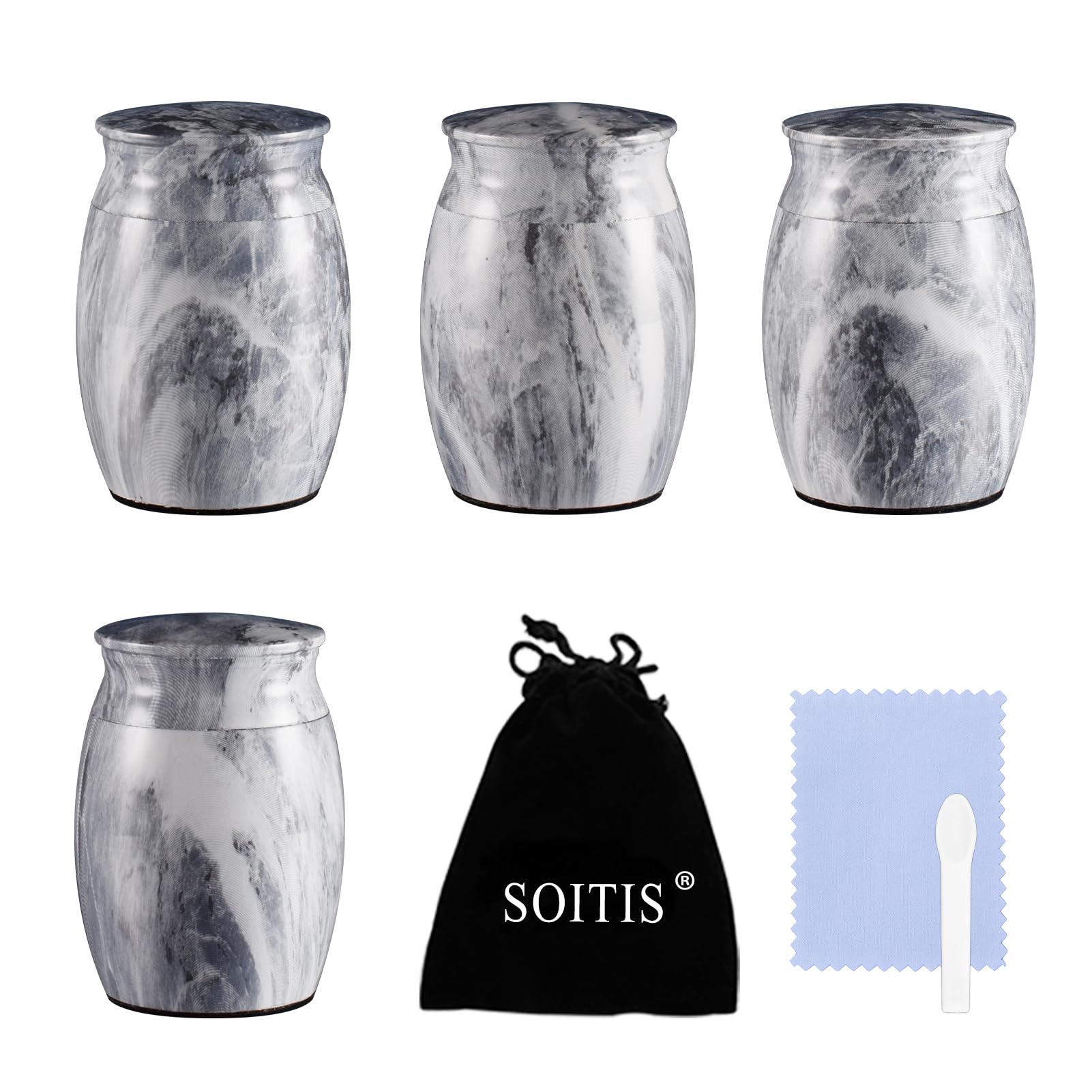SOITIS Gray Marbling Small Urns Small Keepsake Urn for Human Ashes Mini Keepsake Urns for Ashes Small Cremation Urns for Ashes - Set of 4
