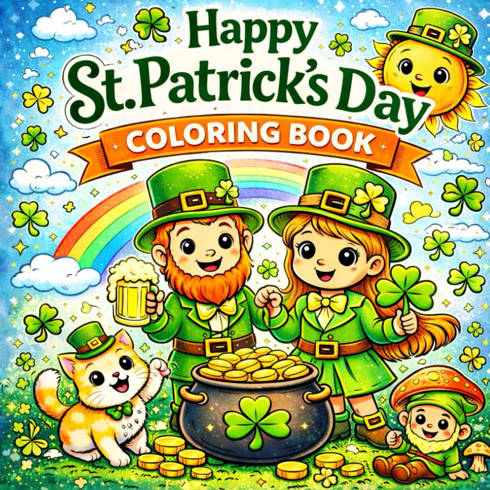 St. Patrick’s Day Coloring Book for Kids: Fun & Easy Leprechauns, Rainbows, Shamrocks, and Magical St. Patrick’s Day Coloring Pages for Kids Ages 3–8