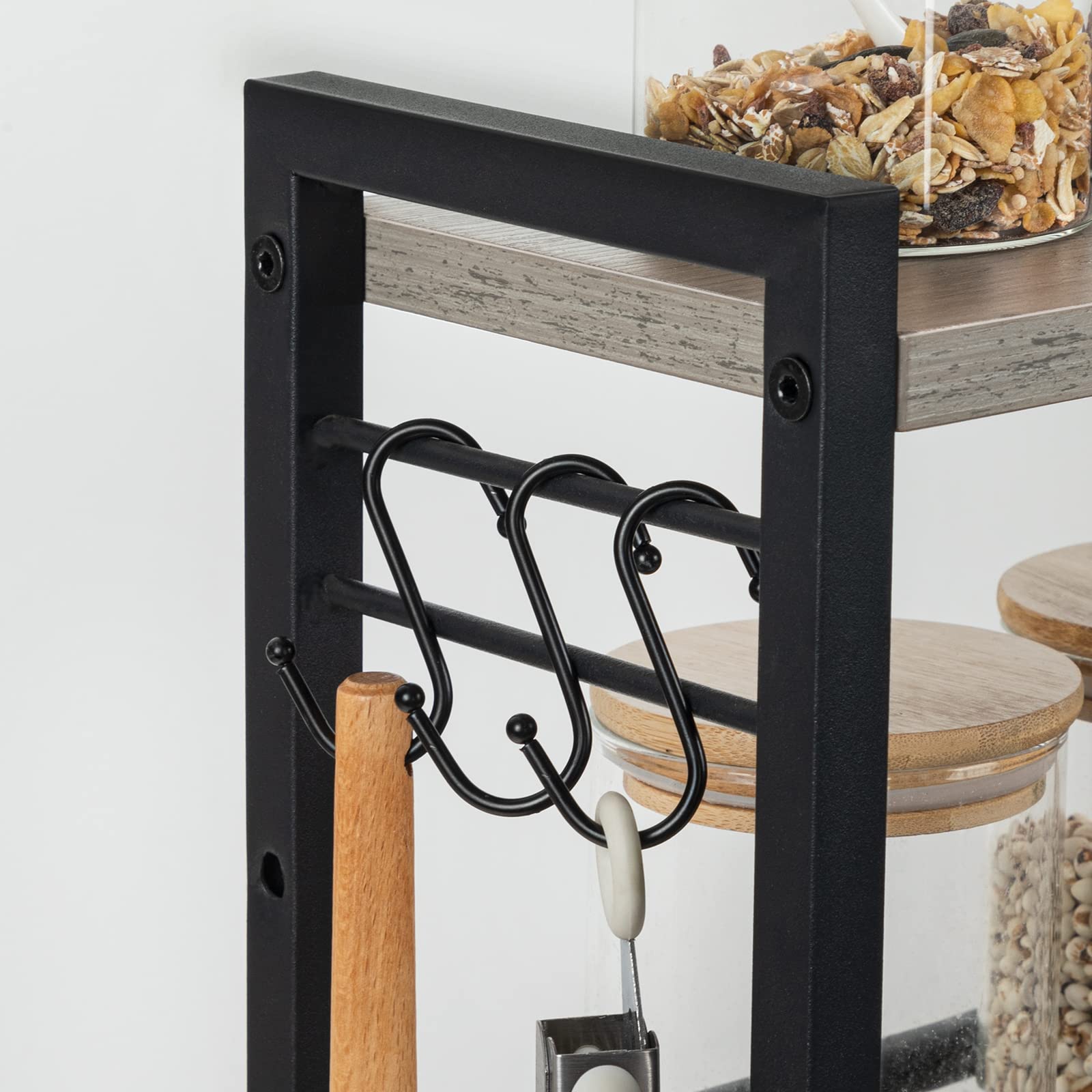 HOOBRO Spice Rack, Spice Rack with 3 Hooks, 3 Tier Kitchen Organizer, Spice Rack with Knife Rack, Adjustable Feet, for Dining Room, Greige and Black, EBG01TL01