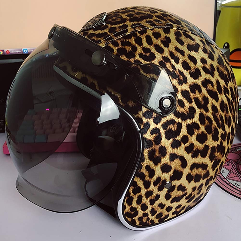 Laleo Personality Leopard Print Retro Harley Open Face Motorcycle