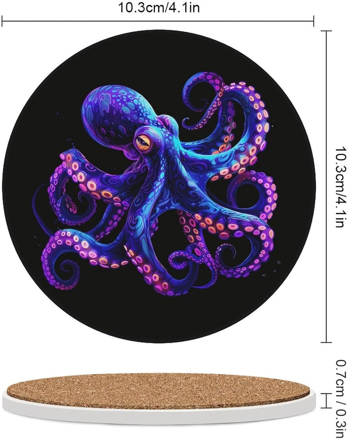 Octopus Funny Round Ceramic Coasters for Drink Absorbent Cup Holders Tabletop Protection