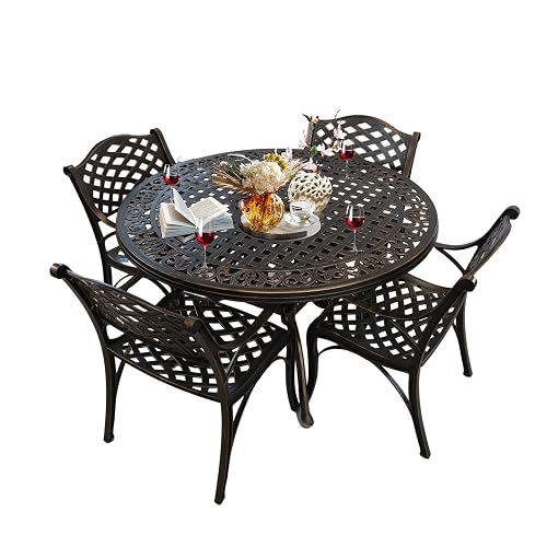 5 Piece Modern Outdoor Dining Set for 4, Bronze Aluminum