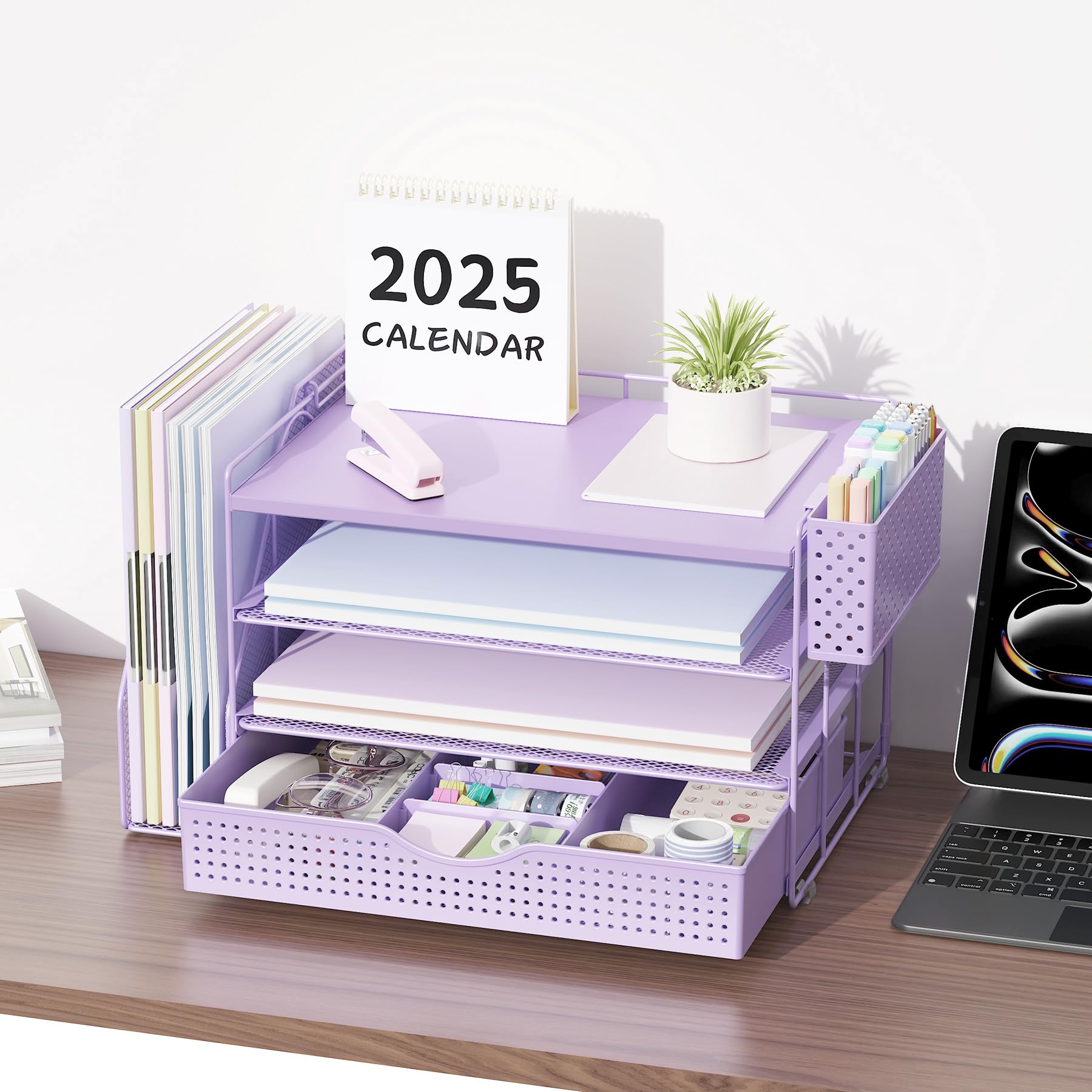 Wood Desk Organizers and Accessories with File Holder & Catalog Racks view 6
