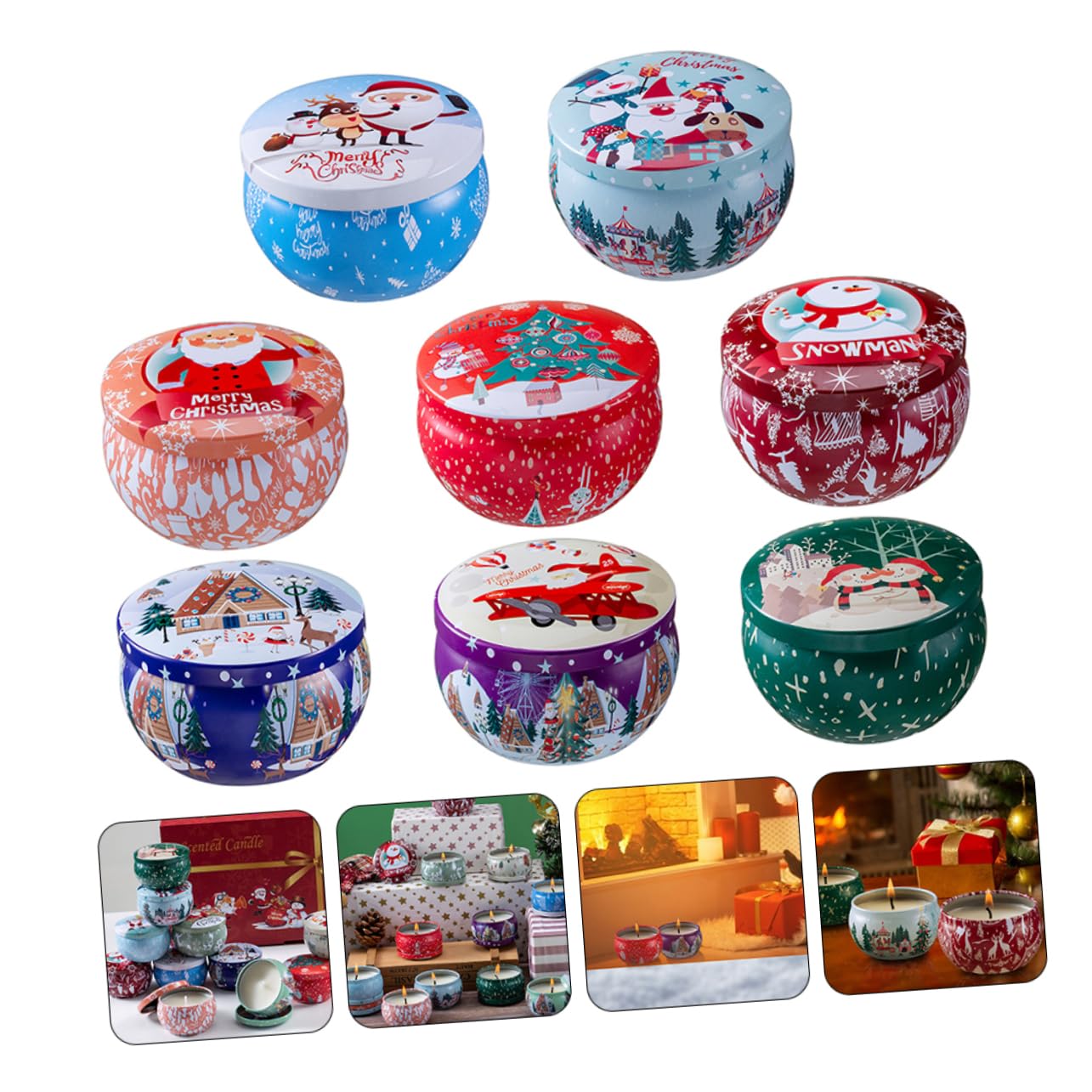 Juego de Velas Aromáticas Navideñas 8 Piezas Cera Natural Aceite de Plantas Ambientador sin Humo Adorno Navideño