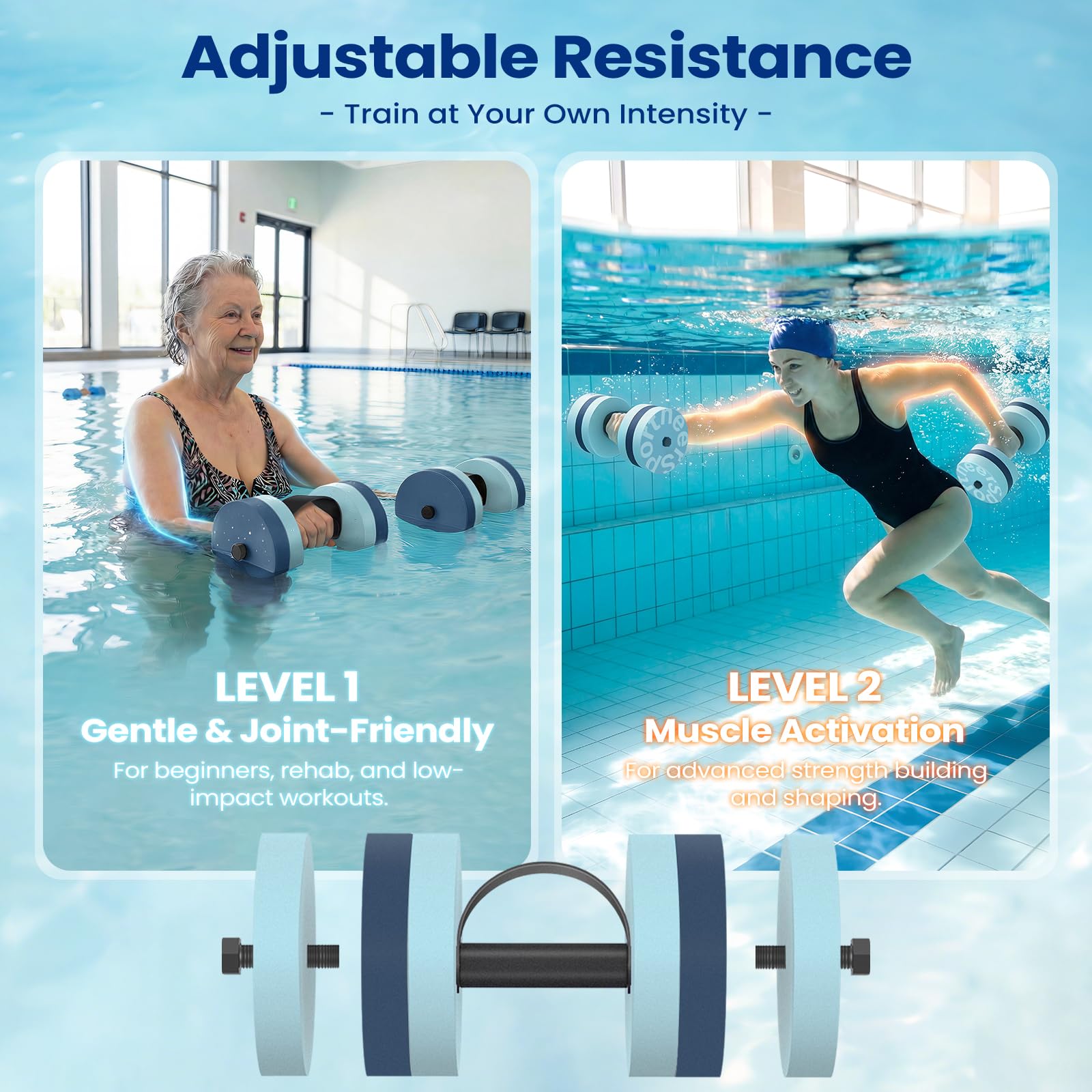 Sportneer Aqua Hanteln, 2er-Set Eva Schaumstoff Wasserhanteln für Wassergymnastik Aquafitness Aquajogging, Wasser Hanteln Wassergymnastik Zubehör für das Aqua Training