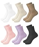 6 Pairs Slouch Socks for Women, Soft Cotton Retro Scrunch Socks Mid Calf Rib Tube Sock Women