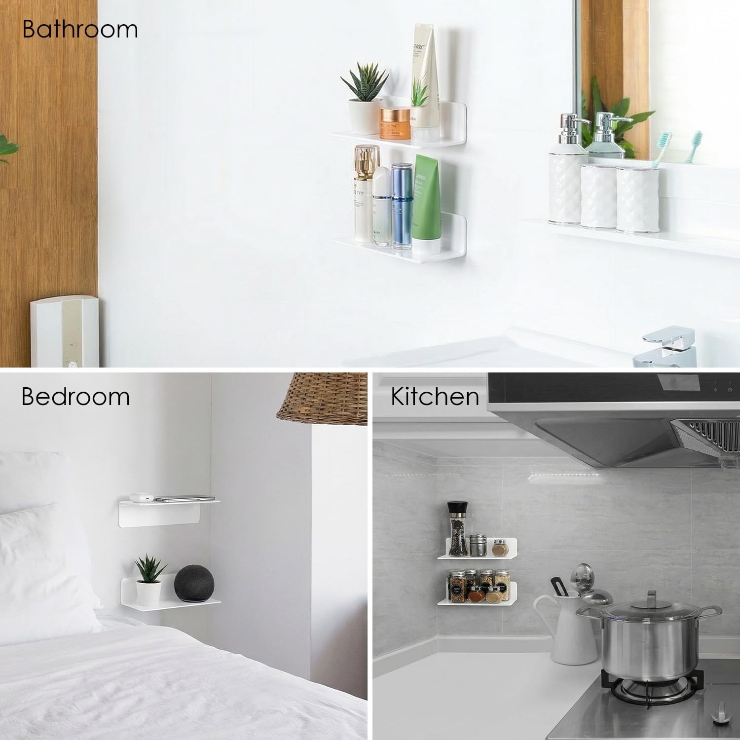 OAPRIRE Estanteria Pared Blanca Juego de 2, 23cm Baldas Pared Sin Agujeros de Acrílico con Clips Cables para Dormitorio, Baño, Cocina, Sala de Estar, Oficina, Amplíe Fácilmente El Espacio de la Pared