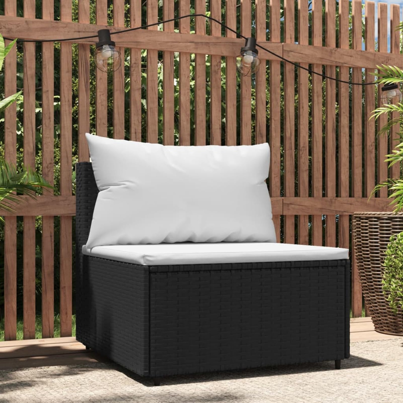 Rantry Sofá Central de jardín con Cojines ratán sintético Negro, Sofá Central Jardín Muebles de Exterior Sillón Asiento Silla Sala de Estar Salón Terraza Patio Balcón Tipo 3 Sofás de Exterior