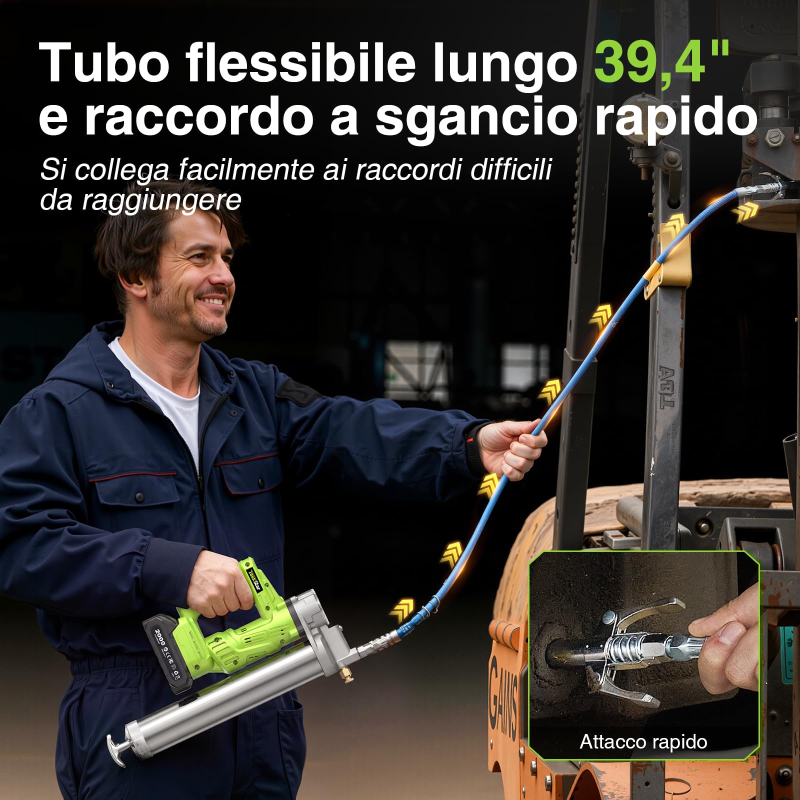 TaskStar Ingrassatore a Batteria ad alta Efficienza: Pistola per Grasso con Batterie da 2*2.0Ah, Testine a Sgancio Rapido, Pressione Massima di 10000 PSI, per Agricoltori e Proprietari di Attrezzature