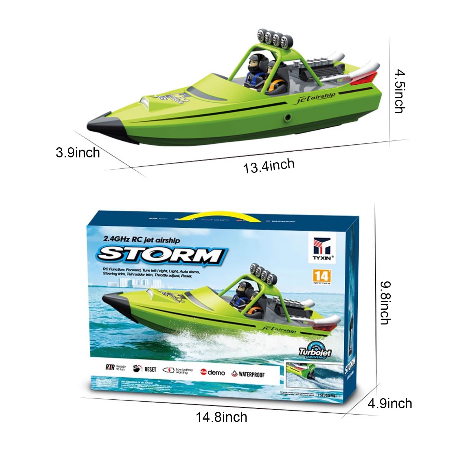 ARRIS Barca RC ad alta velocità con telecomando da 2,4 GHz, 2 batterie ricaricabili e luci a LED per piscina, laghi d'acqua, jet boat RTR per adulti, regali giocattoli (verde)