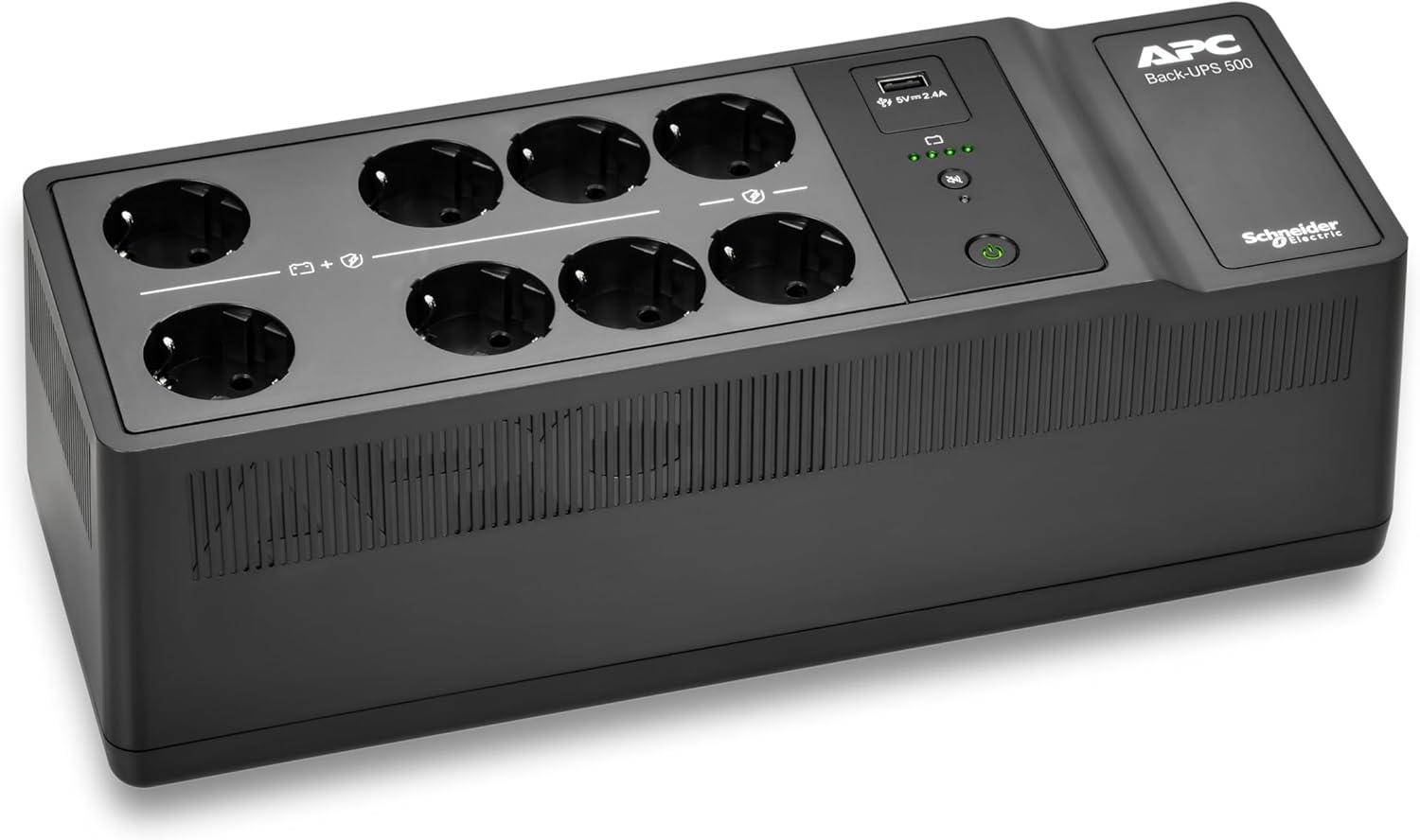 APC UPS for Home, 500VA UPS Battery Backup with AVR, 8X CEE 7/3 Schuko Outlets(1) USB Charging Port, Back-UPS Uninterruptible Power Supply BE500G2-GR