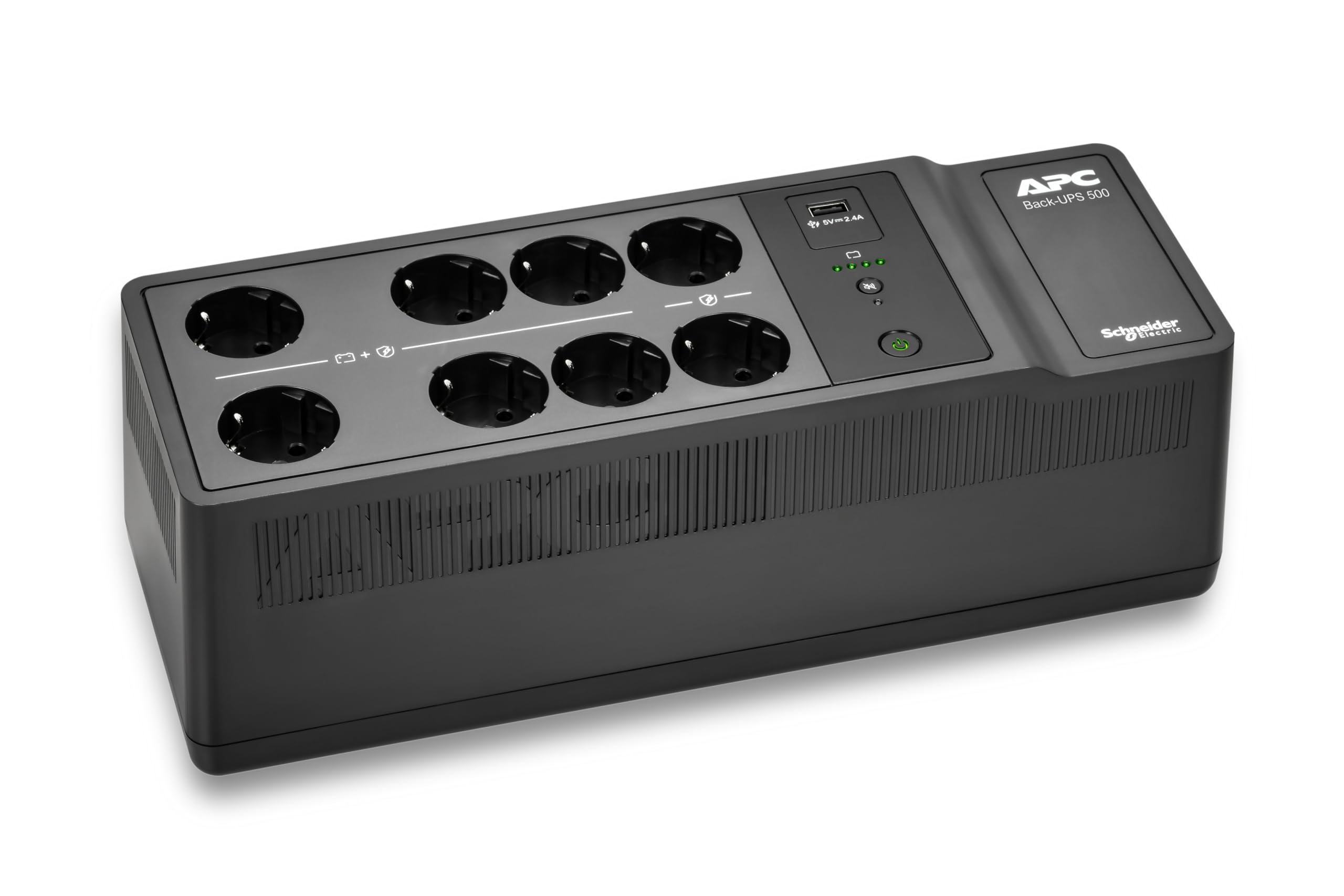 APC UPS für Zuhause, 500VA UPS Batterie-Backup mit AVR, 8X CEE 7/3 Schuko outlets(1) USB-Ladeanschluss, Back-UPS Unterbrechungsfreie Stromversorgung BE500G2-GR