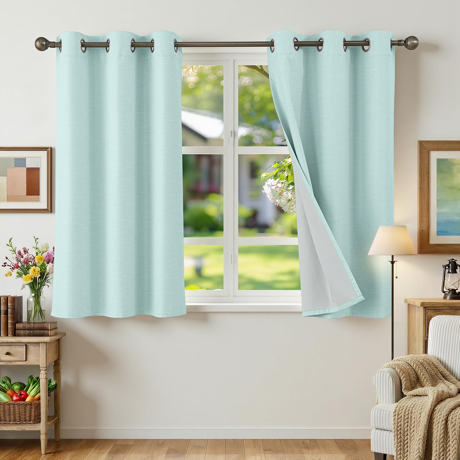 Runyéla 100% Verdunklungsvorhänge Leinen Gardinen mit Ösen 2er Set, Leinenoptik Vorhänge Blickdicht Thermovorhang Hitzeschutz, Schallschutz Thermogardine für Schlafzimmer Wohnzimmer Blackout Curtain