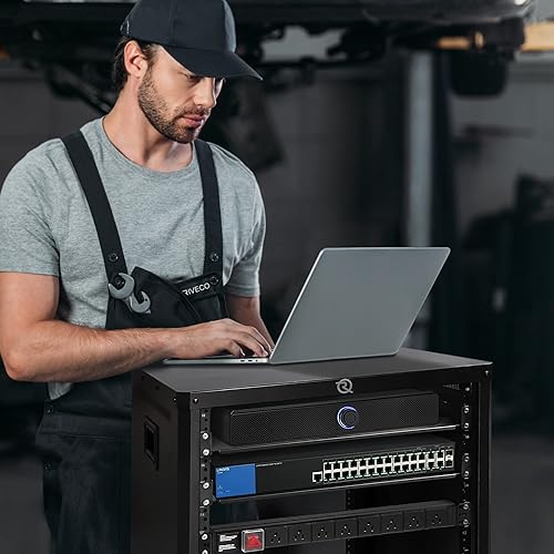 Miniatura 6 de RIVECO Rack de audio y red de 9U con pies y ruedas, gabinete Obtuse Angel para servidor, estuche de estudio rodante con rieles de profundidad