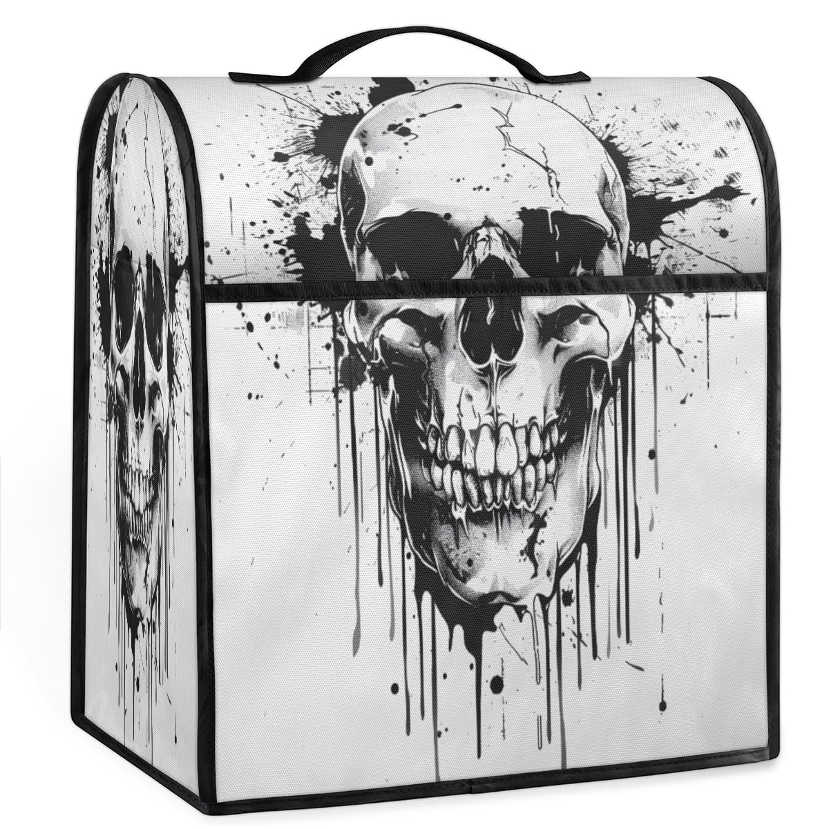 Coffee Maker Cover Black Skull Kitchen Appliance Covers Small Appliance Covers Blender Cover Juicer Cover Dust Covers for Kitchen Appliances with Top Handle and Pockets,Washable,B576