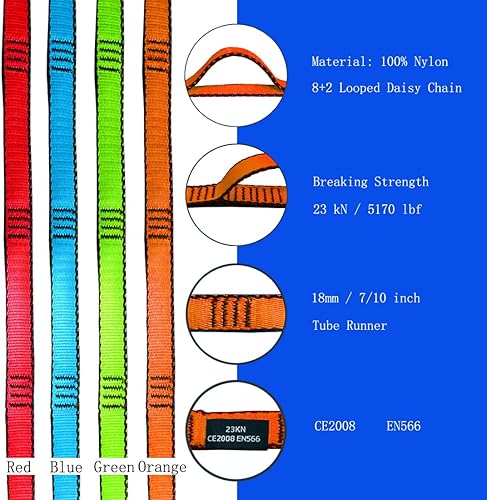 Miniatura 9 de 53 pulgadas de nylon cadenas de margaritas cuerda escalada cordón correas de lazo fuertes eslingas 23 kN aéreo yoga correas