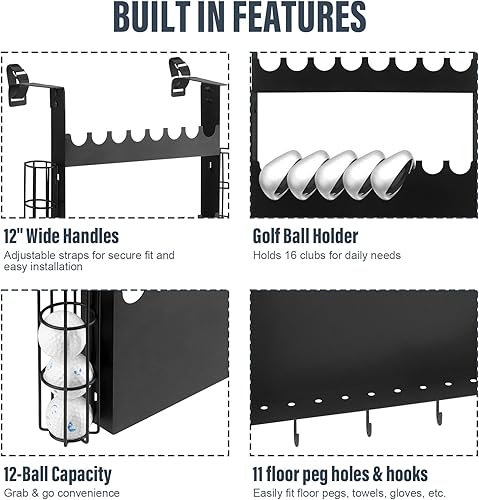 Miniatura 4 de Accesorio para cochecito de golf, soporte universal de acero para cochecitos, capacidad de 16 palos y 12 pelotas con correas ajustables, se adapta a
