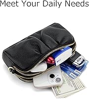 Vista 3 de Billeteras de pulsera para mujer, de piel auténtica, monederos fruncidos para mujer, cartera de mano