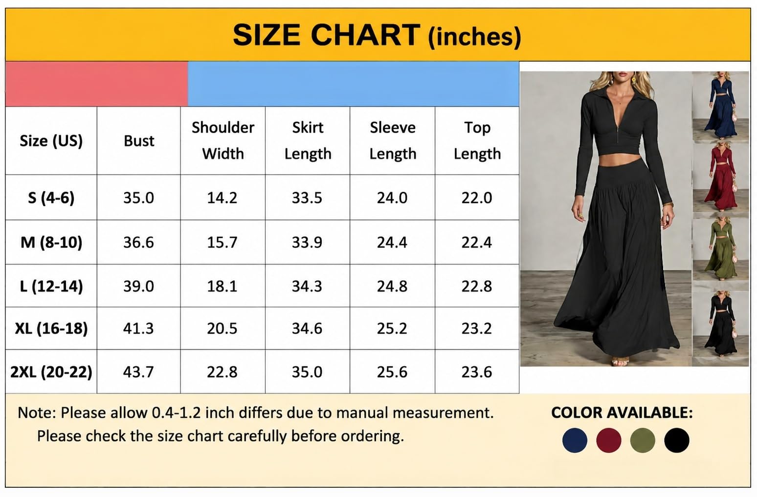 Ensemble Femme Crop Top Zippé Manches Longues Et Jupe Longue