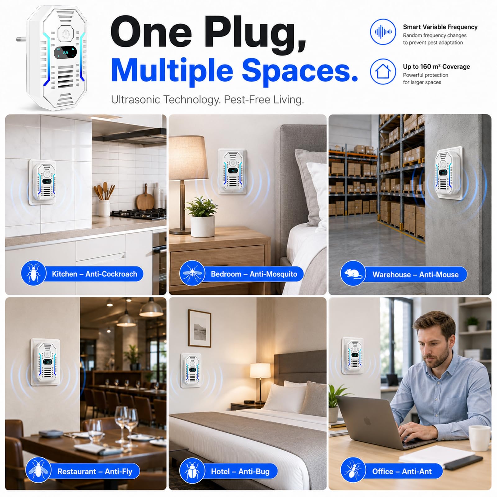 Antizanzare Ultrasuoni 4 Pezzi, Fancysky Repellente Zanzare Elettrico, Dispositivo Antizanzare da Interno, Anti Mosche per Casa Ufficio Cucina, Ultrasuoni per Topi e Insetti