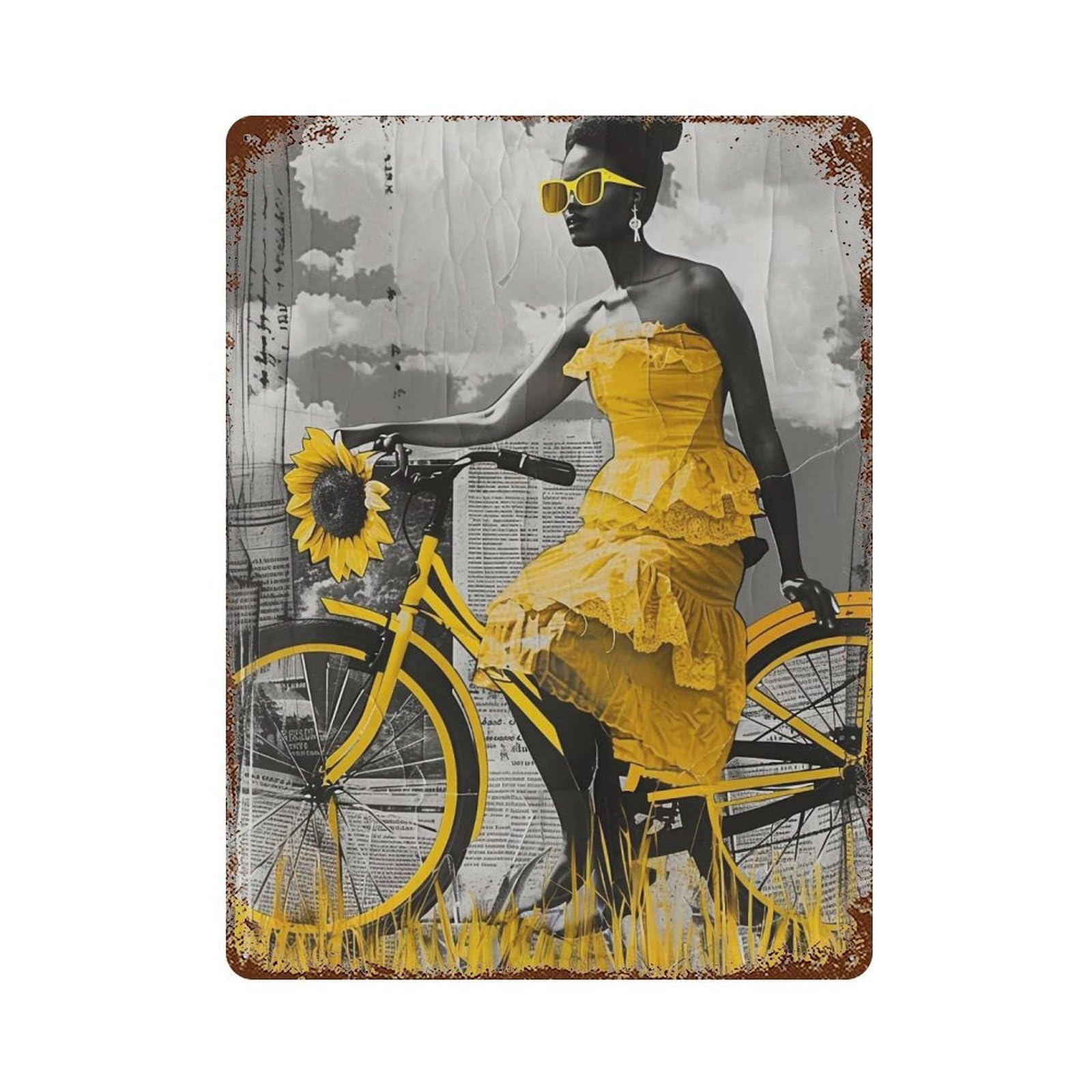 YHGERTKU Sunflower Bicycle Ride 01 Wall Art Retro Iron Vintage Metal Tin Sign Poster Modern Decor for Living Rooms Gift 40x30cm