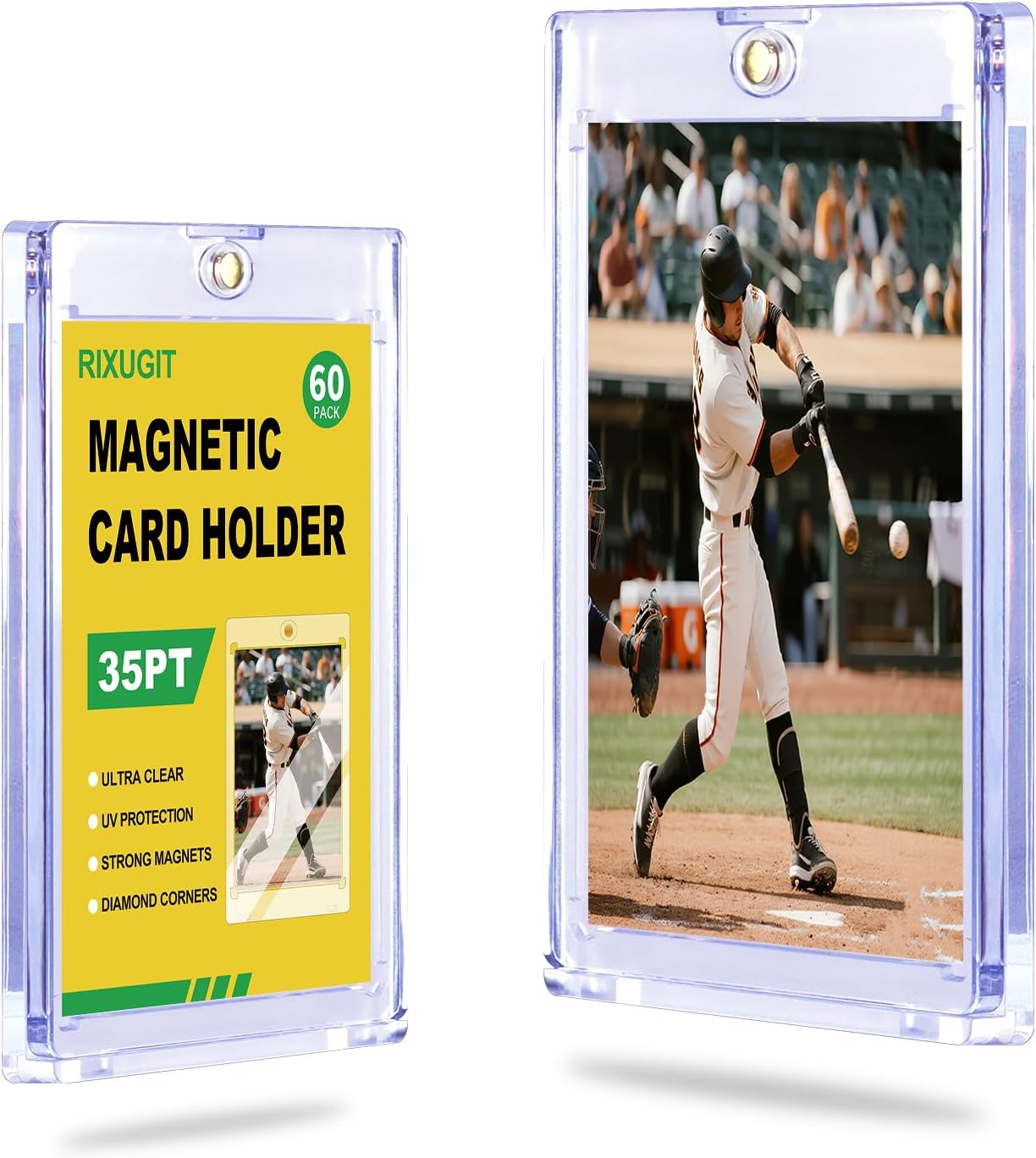 60-Pack Magnetic Card Holders - 35pt One Touch Card Holder, UV Protection Clear Acrylic Trading Card Case, Card Protector for Baseball, Game, Sports Cards, Fit for Standard Cards Storage and Display 60ct 35PT Magnetic Card Holders