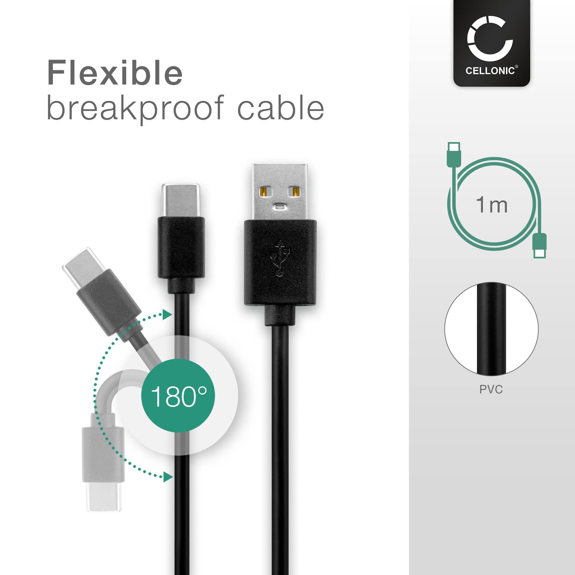 CELLONIC Cable USB Datos De 1m Compatible Con Blackview BV4900, BV4900s, BV5500, BV5500 Plus, BV6000 Cable Carga Para Móviles Y Smartphones 1A Micro- USB Langer Stecker A USB A 2.0 - View #11