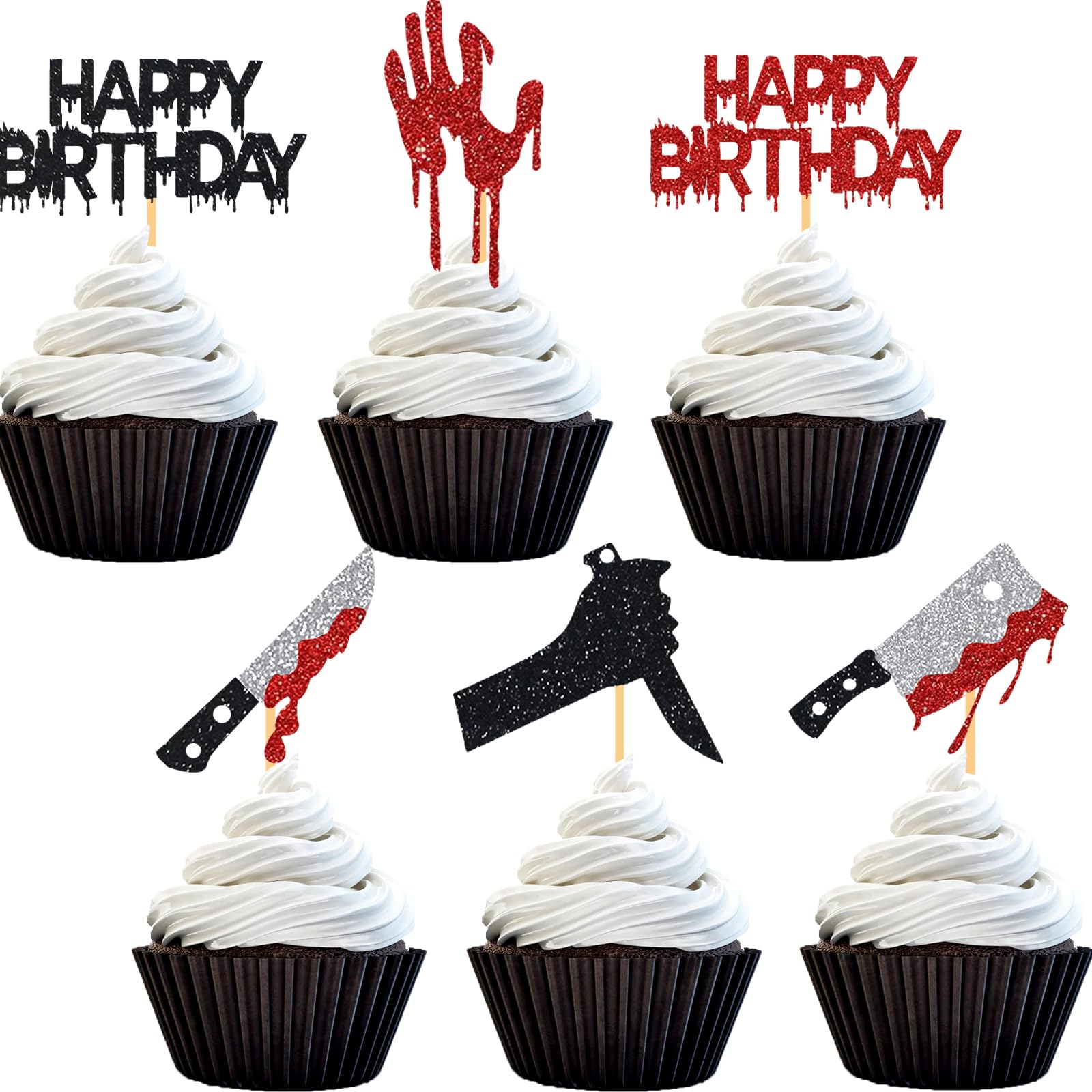 Halloween Birthday Cupcake Toppers Horror Movie Themed Blood Knife Killer Party Cake Decorations Spooky Food Picks
