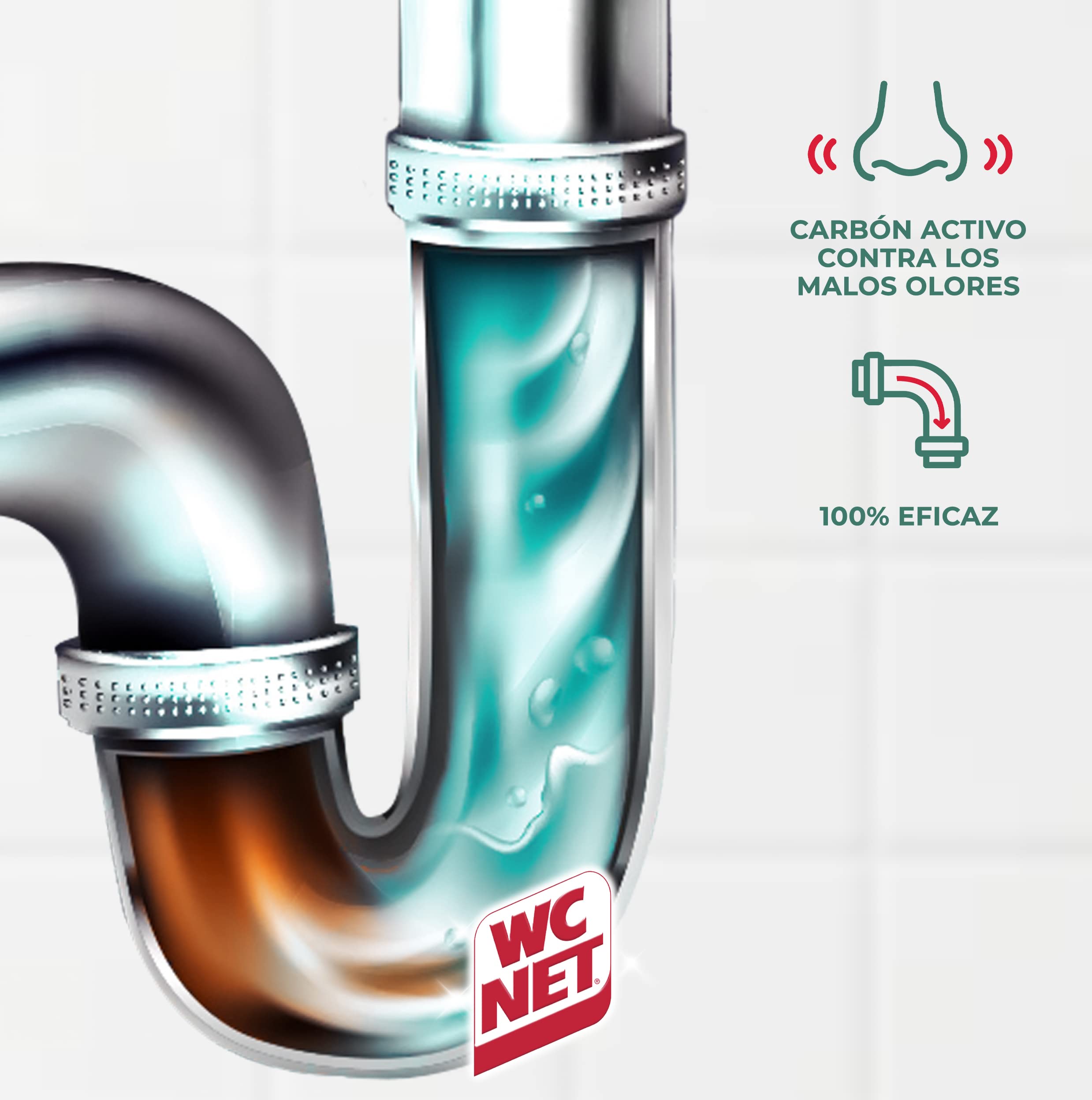 ¿Tuberías con malos olores? Wc Net Limpia Tuberías con Carbón activo es la solución. Disuelve cabellos y restos de jabón. 700ml