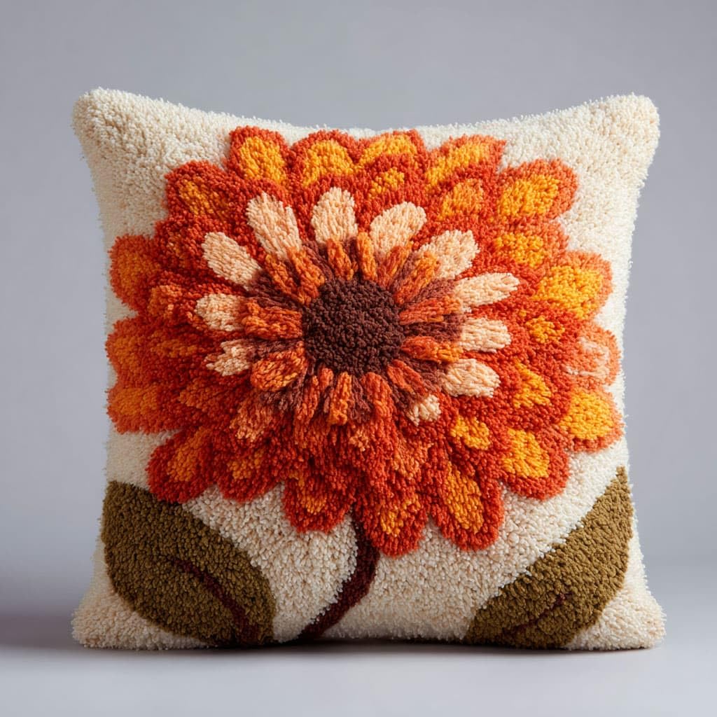Taxpy Latch Hook Kit, Flowers Cushion DIY Pillow Materials Package 43cmX43cm Hooks Knitted Embroidered Carpet Pillow Embroidery Latch Hook Carpet Kit