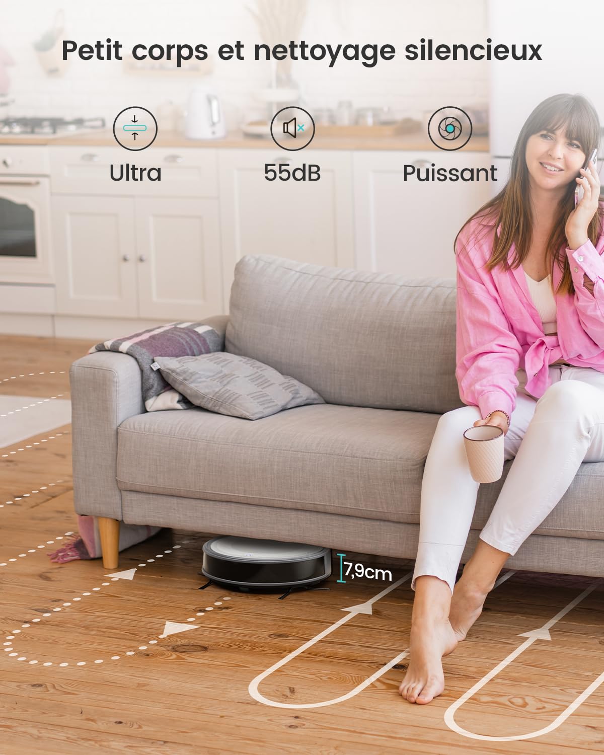 Lefant M330 Robot Aspirateur Laveur, 3 en 1 Aspirateur Robot, Navigation dToF, Cartographie, 5000Pa, 150min, Évitement d'obstacles, Zones Virtuelles, Évitement d'obstacles PSD, Alexa/APP/WiFi, Gris