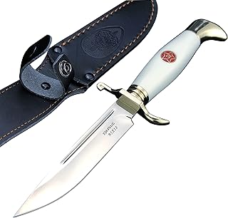 HUAAO Bowie Knife with Sheath, Full tang Fixed Blade Survival Knife with Acrylic Handle for Hunting, Fishing and Camping (White)