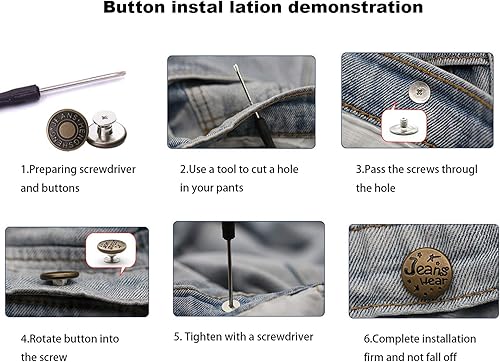 Miniatura 4 de 12 botones para coser jeans de metal, 0.669 in, sin clavos, extraíbles, de metal, sin coser, de repuesto, para reparación de remaches y