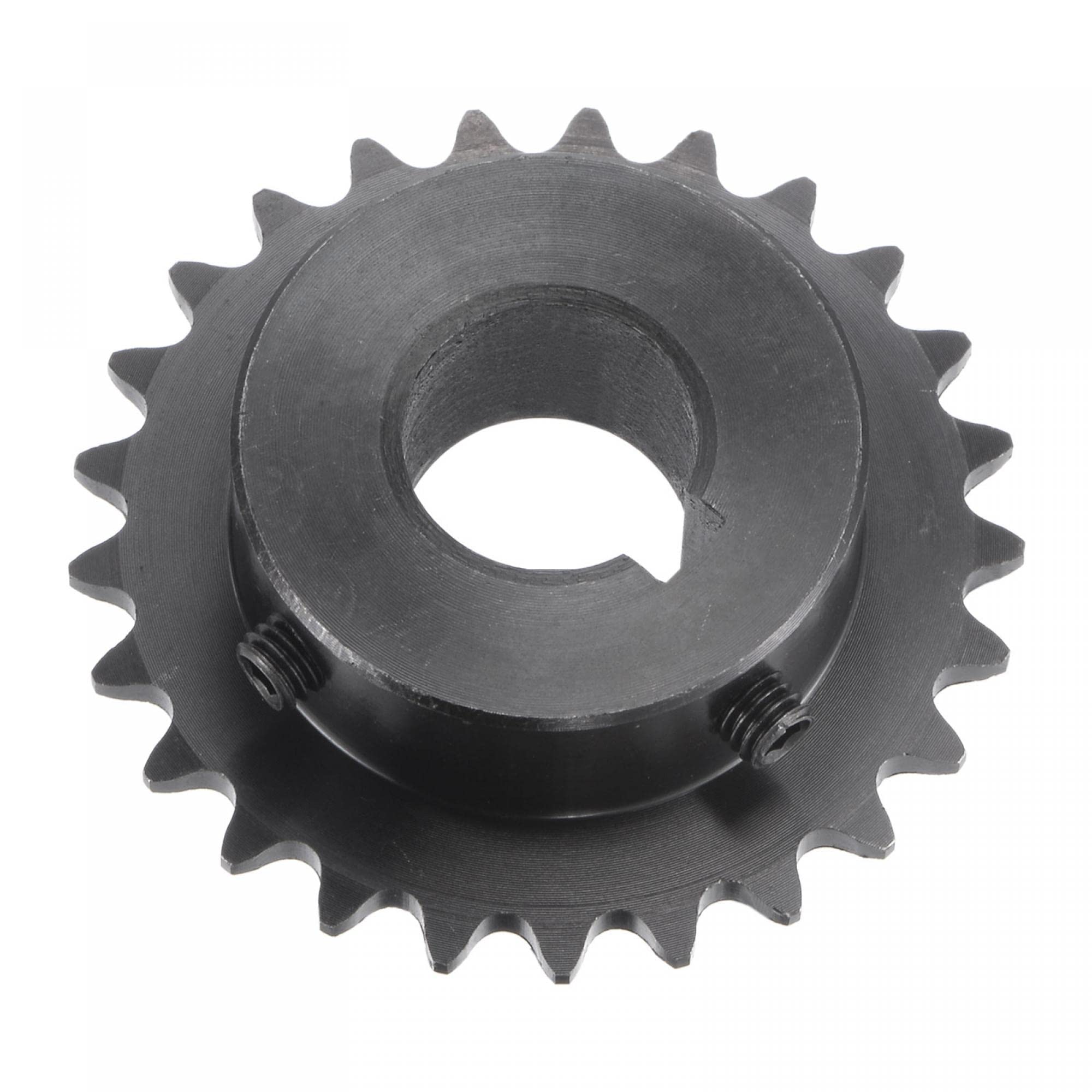 uxcell25 Tooth Roller Sprocket B Type, 25 Chain, Single Strand 1/4" Pitch, 16mm Bore Black Oxide C45 Carbon Steel, Keyway with Set Screws for ISO 04C