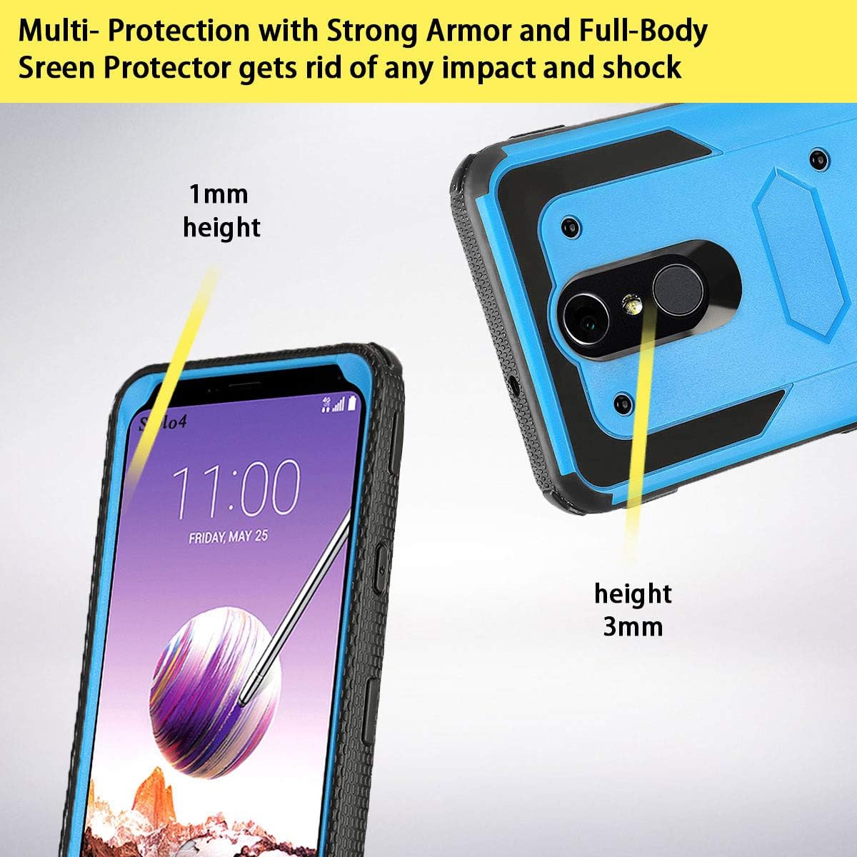 Compatible with Stylo 4/4+ Case with Shockproof [Built-in Screen Protector] Full-Body Heavy Duty PC Back & Soft TPU Inner Armor Swivel Combo Holster Heavy Duty Protective Case [Kickstand], Blue 1