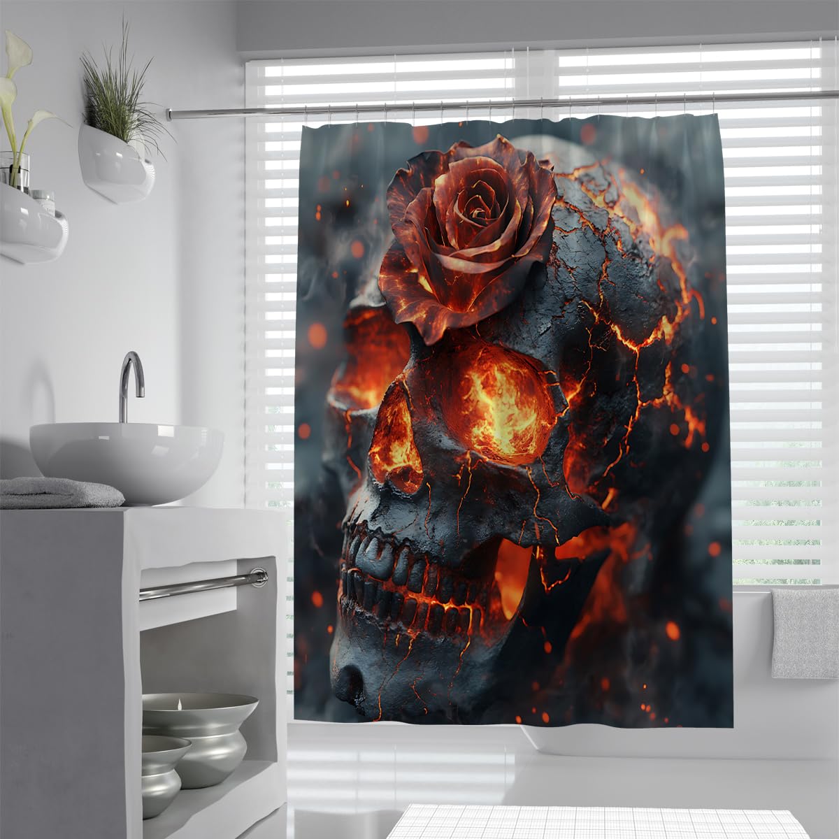 Tende Doccia Teschio Rosa Arancione Gotico Halloween Bagno 200x200cm
