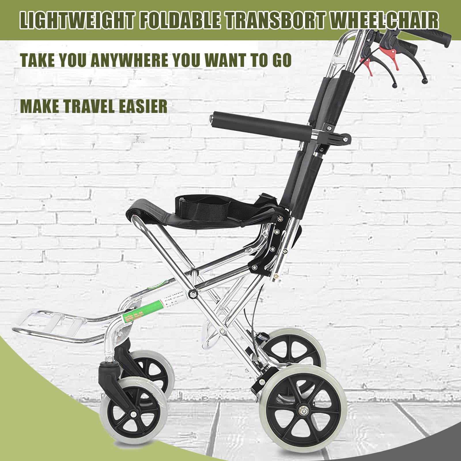Silla de ruedas portátil de tránsito, sillas de ruedas de transporte plegables para adultos y personas mayores, silla de ruedas de aluminio ligera para ancianos,Negro