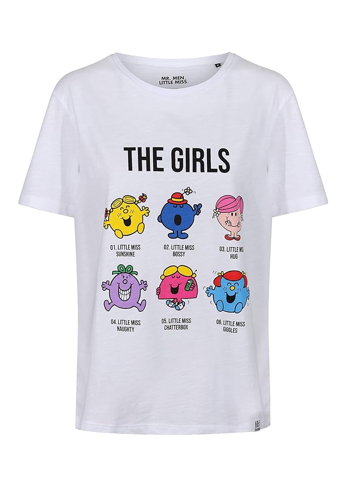 Mr Men Little Miss The Girls T-Shirt - White Slub, Size: M