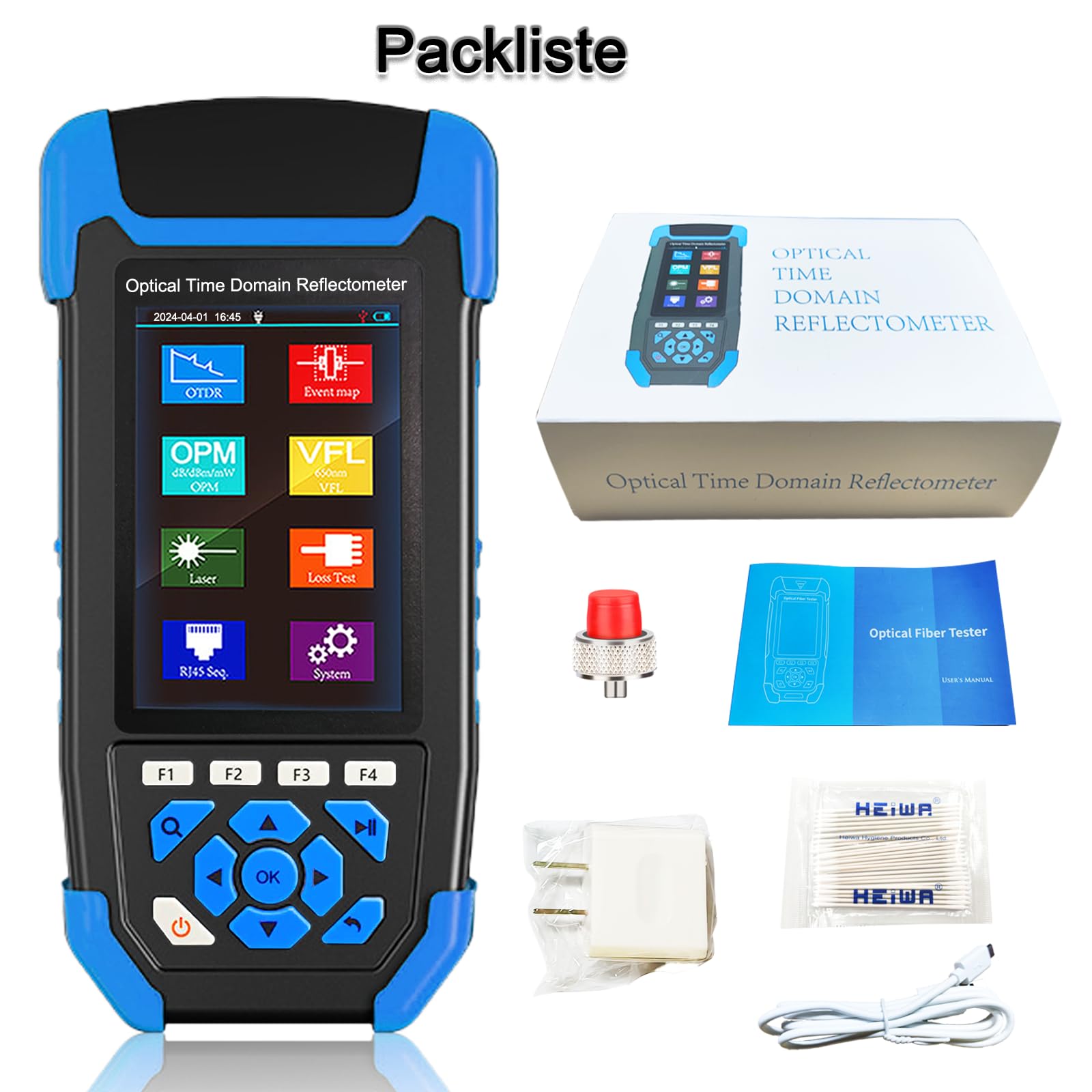 OTDR-Glasfaser-kabel-tester, 9-in-1-MultiFunktion OTDR für FTTx 1310/1550nm, 24/22dB, Bis 60KM, Optisches Zeitdomänenreflektometer mit VFL, OPM, OLS