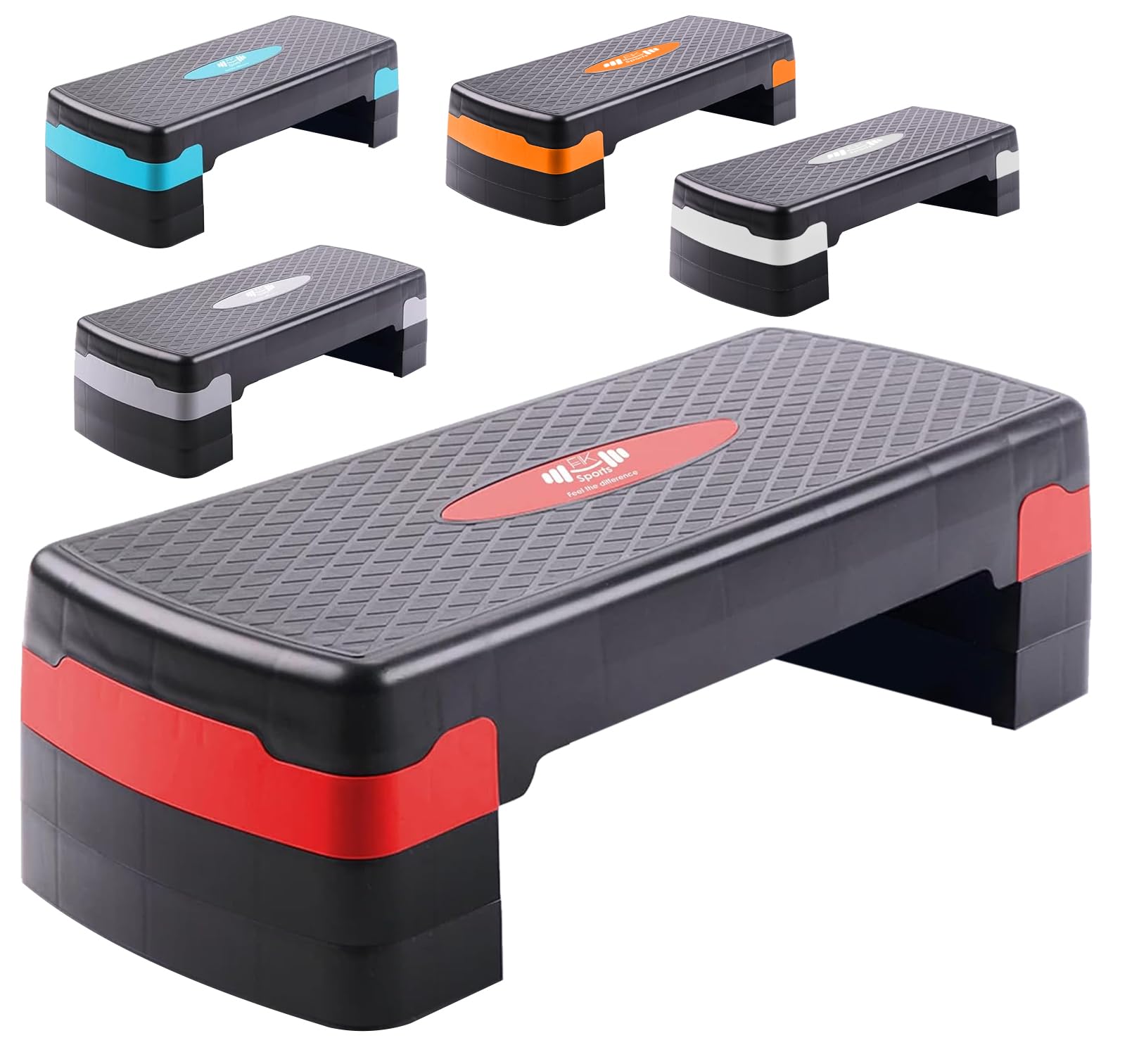 FK Sports Steppers for Exercise & Workout - 2 to 5 (10, 15, 20, 25 & 30 CM) Levels of Adjustable Height Aerobic Step - Exercise Step for Home & Gym, Mini Stepper (3 Level Red)