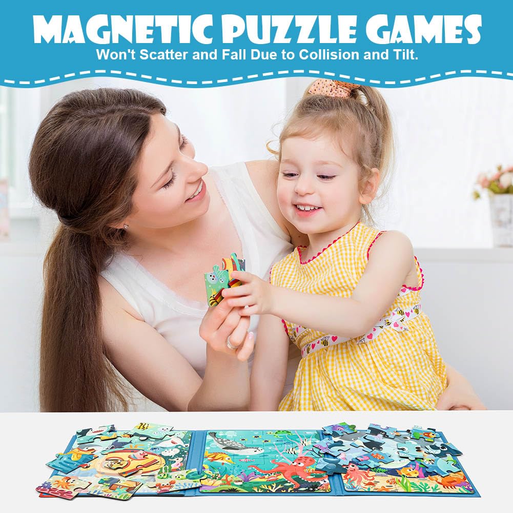 Aolso Puzzle Magnetici Giochi per Bambini 3-7 Anni, Giocattolo Montessori, Puzzle Animali Magnetico Gioco,Giochi da Viaggio per Bambini 2 Anni-Esplorazione Sottomarina