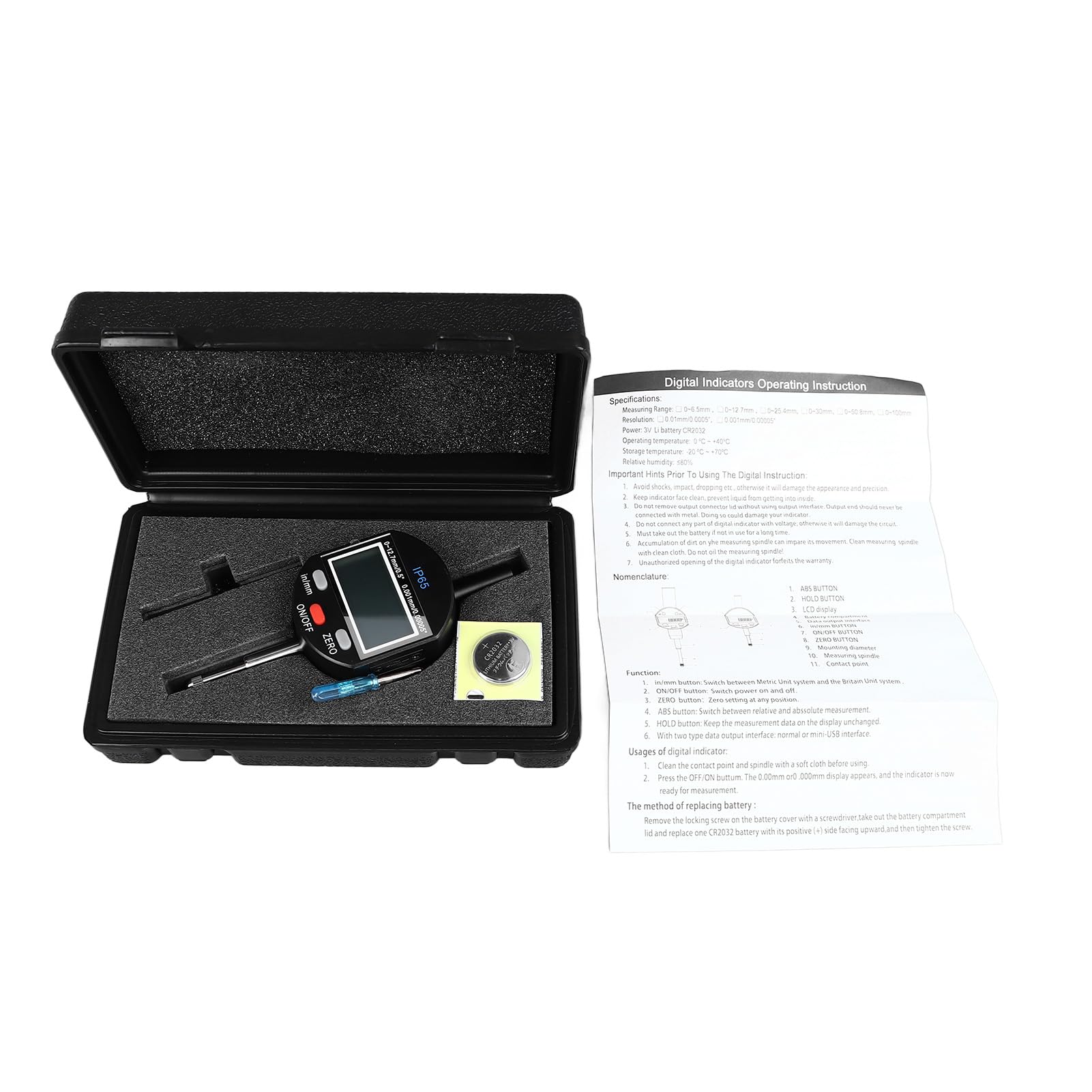 Indicador Digital Gasible Electrónico de Diario Herramienta de Medición de Alta Precisión IP65 Impermeable 0‑12.7 Mm Rango de 0.001 Mm Resolución