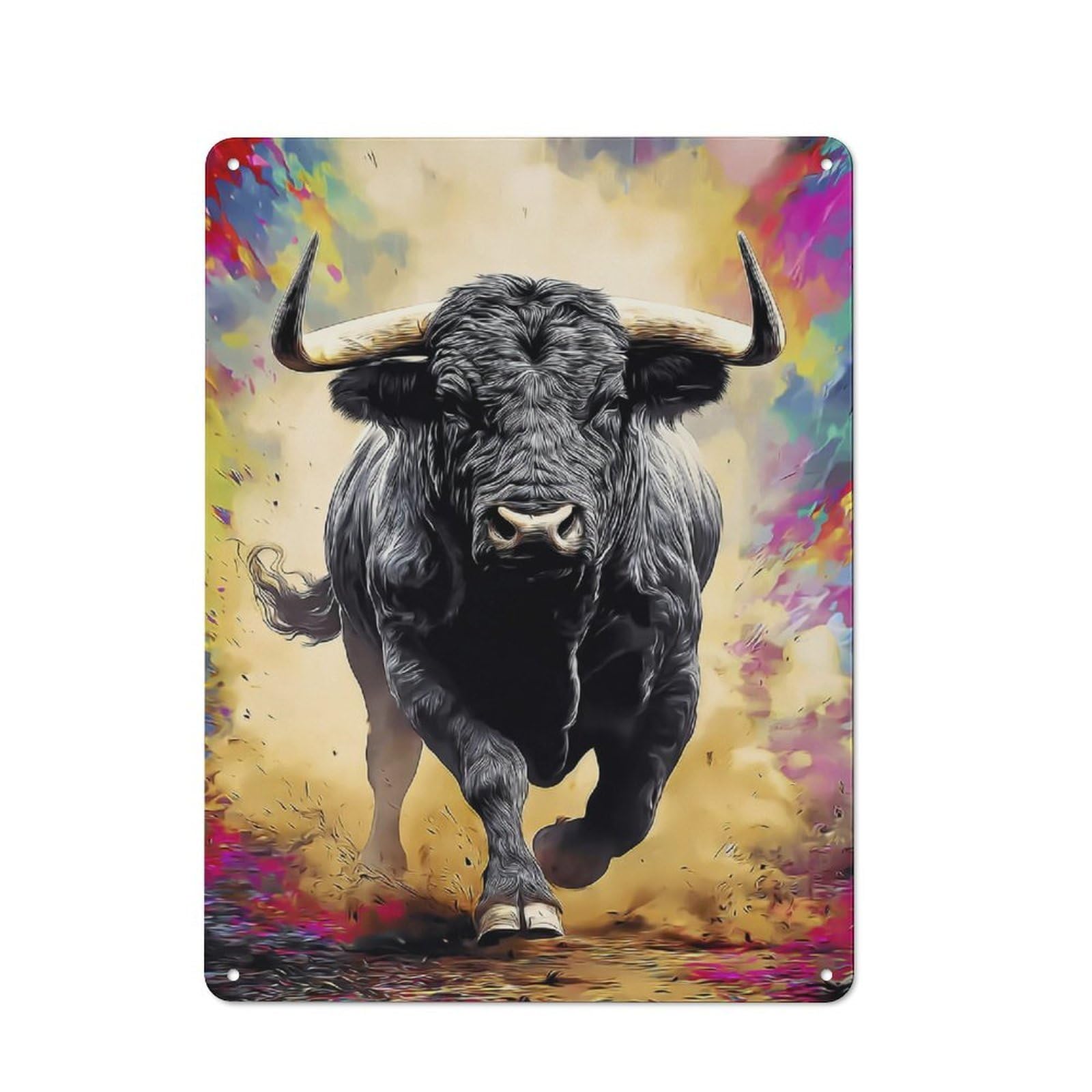 Junmoney Powerful Bull In Motion Retro Metal Plaque 40X30cm For Lounge Or Reading Corner, Suited To Lounge Decor Fans