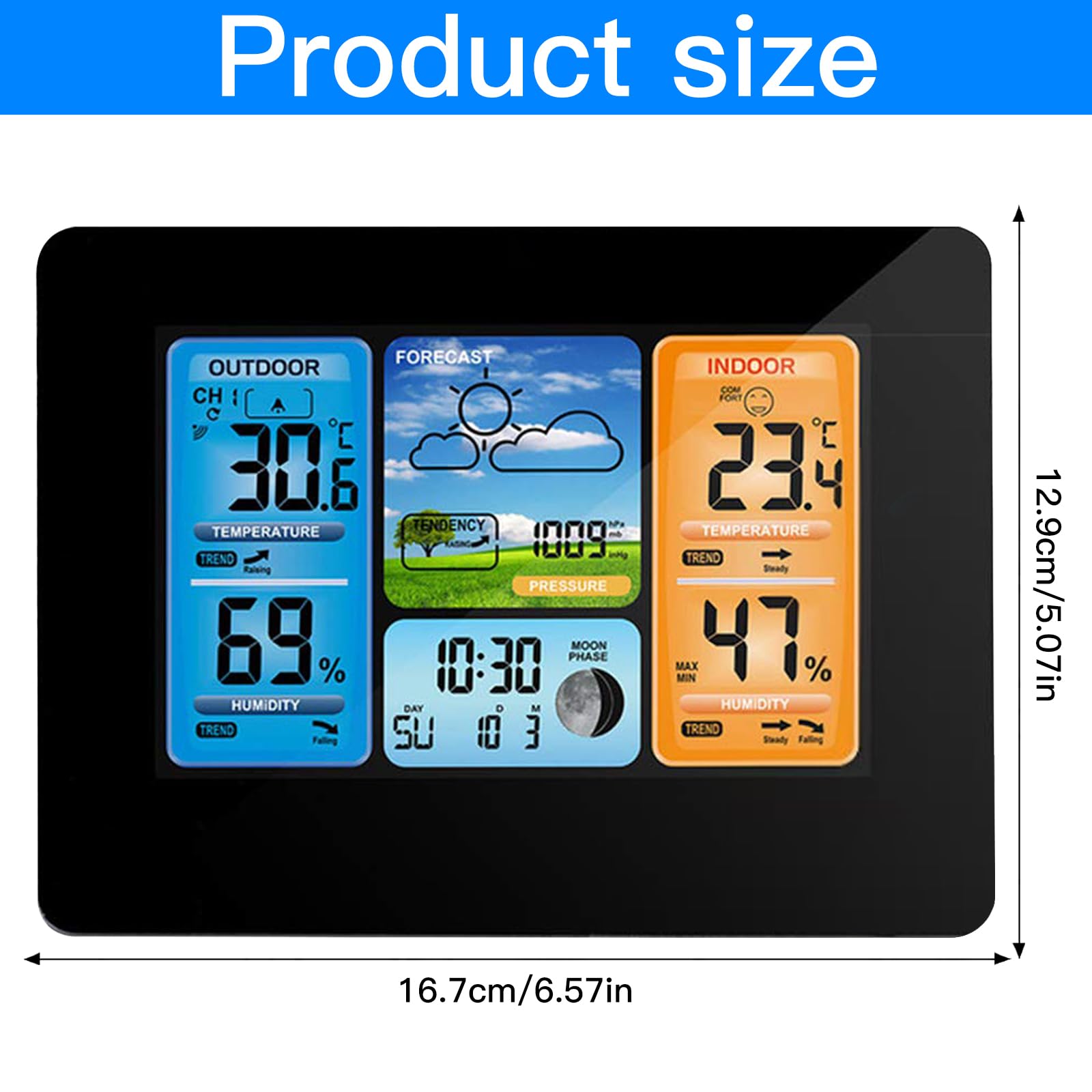 Binnan Stazione Meteorologica Wireless Termometro Interno ED Esterno Stazione Meteo Wireless Digital Colour Forecast Stazione Meteo, Orologio DCF, Display A Colori