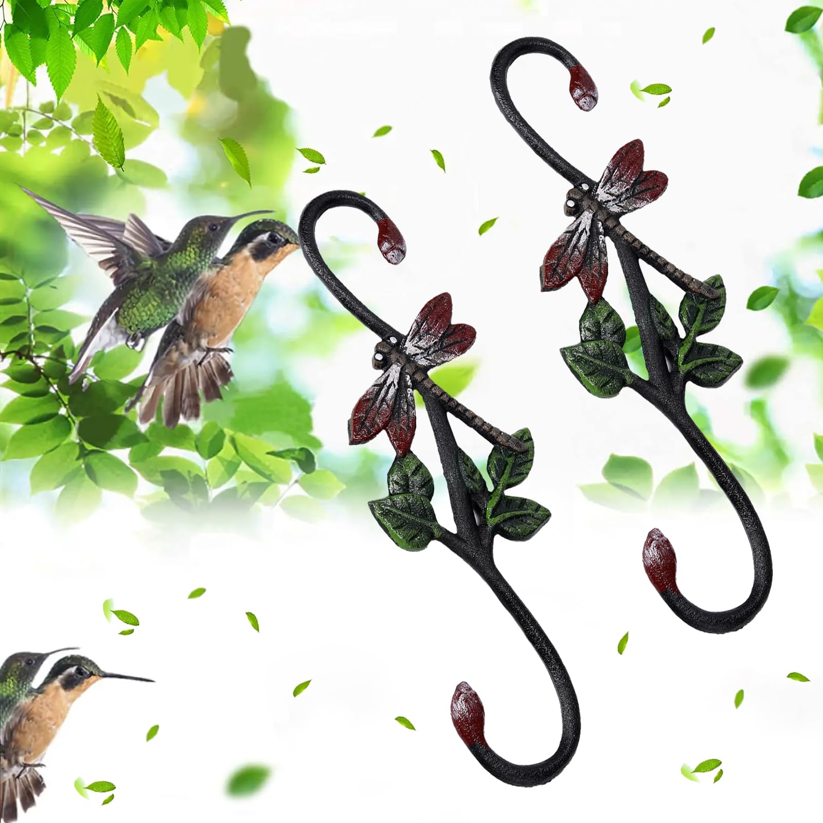 Lot de 2 crochets décoratifs en fonte en forme de libellule pour plantes de ferme, crochets pour plantes de jardin, paniers de fleurs, pots, mangeoires à oiseaux TQOKST009