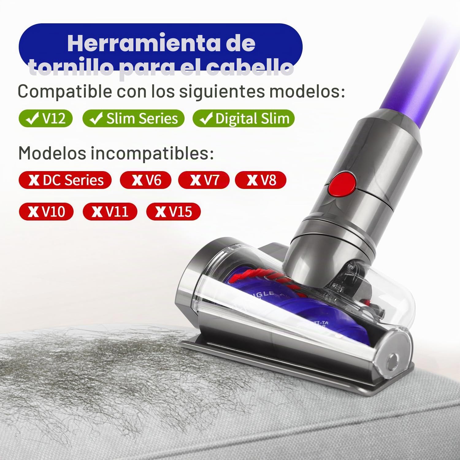 Cepillo Anti-enredos para Dyson V12 Detect Slim SV20, Accesorio para aspiradora para colchones, tapicería y Pelo de Mascotas, Accesorio de Repuesto Compatible